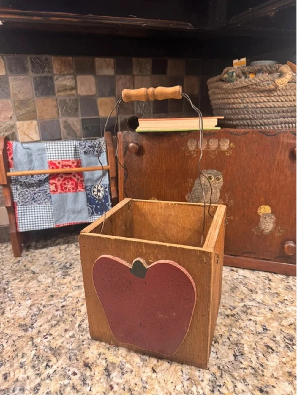 Vintage wooden container with apple
